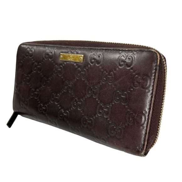GUCCI Brown Leather Authentic Guccissima Monogram Long Zippered Wallet - Picture 2 of 12